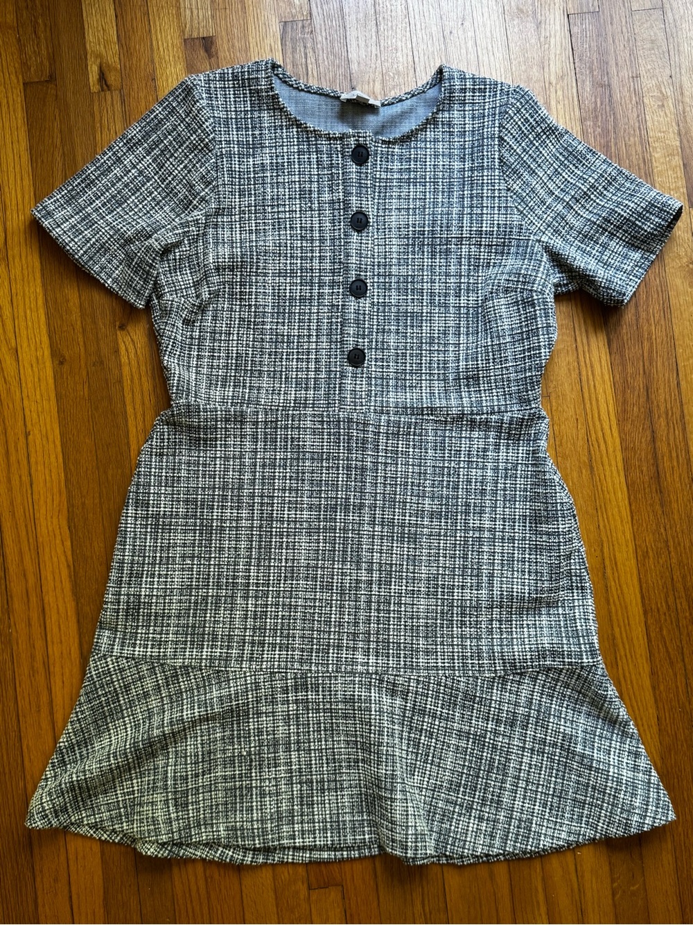 LOFT Outlet Navy and White Tweed Short Sleeve Button Front Dress